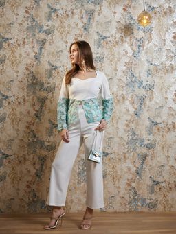 AAREIN - Aqua Full Sleeves Sweetheart Neck Polyester Co-Ord Set