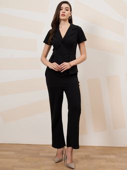 AAREIN - Black Half Sleeves Notched Lapel Neck Polyester Co-Ord Set