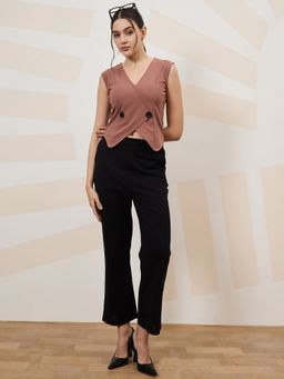 AAREIN - Brown Sleeveless V-Neck Polyester Co-Ord Set