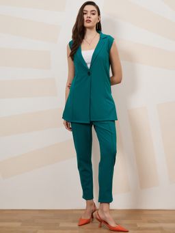 AAREIN - Green Sleeveless Notched Lapel Neck Polyester Co-Ord Set