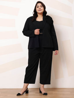AAREIN - Black Full Sleeves Notched Lapel Neck Polyester Co-Ord Set