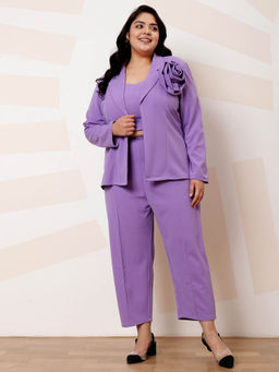 AAREIN - Lavender Full Sleeves Notched Lapel Neck Polyester Co-Ord Set