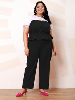 AAREIN - Black Half Sleeves Round Neck Polyester Co-Ord Set