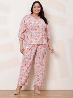 AAREIN - Peach Three Fourth Sleeves V-Neck Viscose Rayon Co-Ord Set
