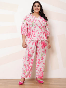 AAREIN - Pink Three Fourth Sleeves V-Neck Viscose Rayon Co-Ord Set
