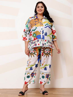 AAREIN - Multi-Color Three Fourth Sleeves Collar Neck Linen Co-Ord Set