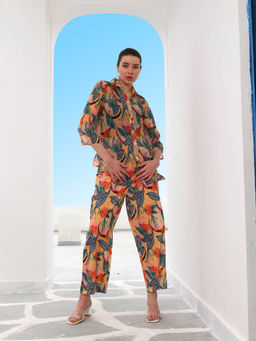 AAREIN - Multi-Color Three Fourth Sleeves Collar Neck Poly Georgette Co-Ord Set