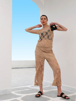 AAREIN - Beige Sleeveless Round Neck Nylon Co-Ord Set