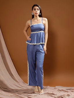 AAREIN - Blue Sleeveless Shoulder Strap Neck Viscose Rayon Co-Ord Set