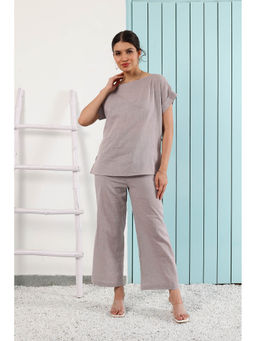 AAREIN - Grey Half Sleeves Boat Neck Pure Cotton Co-Ord Set