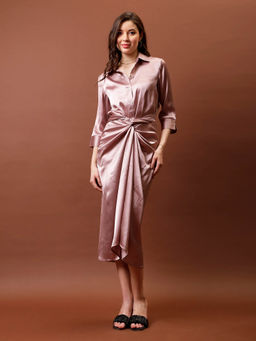 AAREIN - Pink Three Fourth Sleeves Collar Neck Polyester Co-Ord Set