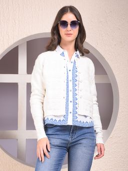 CRIMSOUNE CLUB - White Full Sleeve Cardigan
