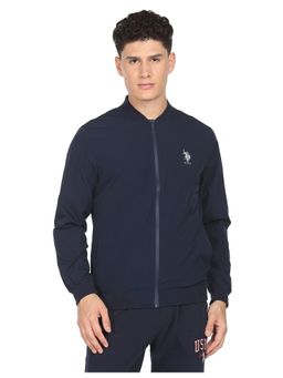 U.S. POLO ASSN. - Men Navy Blue Solid Stand Collar Bomber Jacket