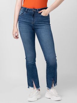 Spykar - Women Mid Blue Cotton Bootcut Fit Ankle Length Jeans (elissa)
