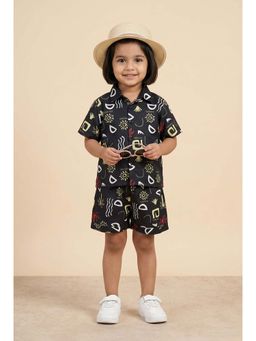 Cord Of Love - Unisex Black Abstract Print Premium Cotton Co-Ord Set