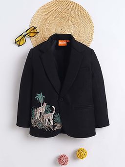 Mini Stitch - Cotton Woven Jungle Embriodered Blazer - Black