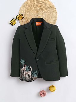 Mini Stitch - Cotton Woven Jungle Embriodered Blazer - Green