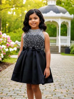 CHUCKLES AND CUDDLES - Girls Rhinestone Party With Bow Waist Dress