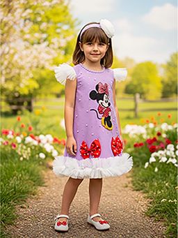 CHUCKLES AND CUDDLES - Girls Cartoon Print With Bow And Frill Dress