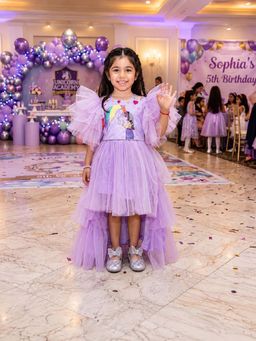 CHUCKLES AND CUDDLES - Girls Lavender Embroidered Round Neck Net Gown