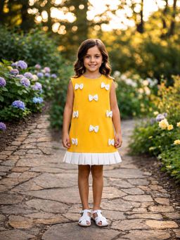 CHUCKLES AND CUDDLES - Girls Sleeveless Bow Applique A-Line Dress