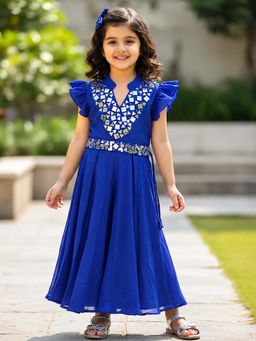 CHUCKLES AND CUDDLES - Girls Blue Mirror Embellished Flared Dress