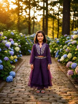 CHUCKLES AND CUDDLES - Girls Mirror Embroidered Crop Top and Sharara