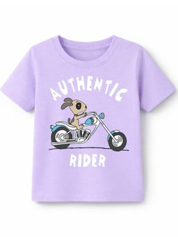 KAVEE - Unisex Biowashed Half Sleeves T-shirt With Rider Text Print - Lavender
