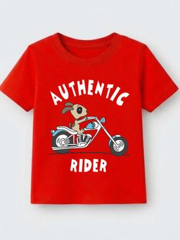 KAVEE - Unisex Biowashed Half Sleeves T-shirt With Rider Text Print - Red