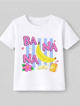 KAVEE - Unisex Biowashed Half Sleeves T-shirt With Banana Text Print - White