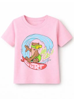 KAVEE - Unisex Biowashed Half Sleeves T-shirt With Surf Text Print - Pink