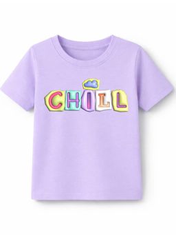 KAVEE - Unisex Biowashed Half Sleeves T-shirt With Chill Text Print - Lavender