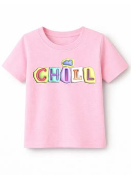 KAVEE - Unisex Biowashed Half Sleeves T-shirt With Chill Text Print - Pink