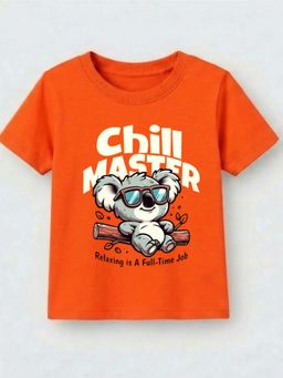 KAVEE - Unisex Biowashed Half Sleeves T-shirt With Chill Text Print - Neon Orange