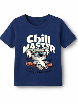 KAVEE - Unisex Biowashed Half Sleeves T-shirt With Chill Text Print - Navy Blue