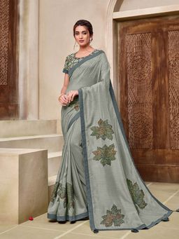 Odette - Grey Silk Designer Saree with Unstitched Blouse