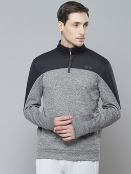 Alcis - Men Grey Melange Black Colour Blocked Sweatshirt