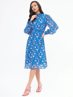 Kibo - Womens Floral High Neck Fit & Flare Dress