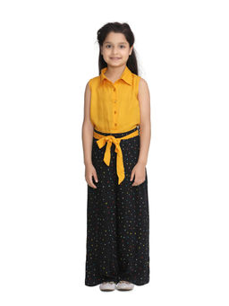 StyleStone - Girls Color Blocked Yellow and Black Jumpsuit