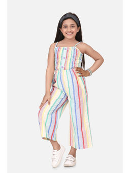 StyleStone - Girls Multicolor Striped Jumpsuit with Smocking