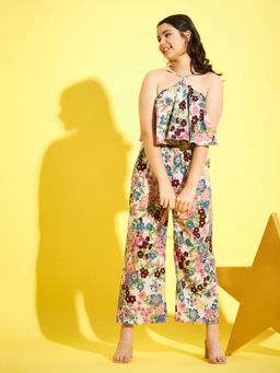 StyleStone - Girls Polyester Multicolored Floral Layered Jumpsuit