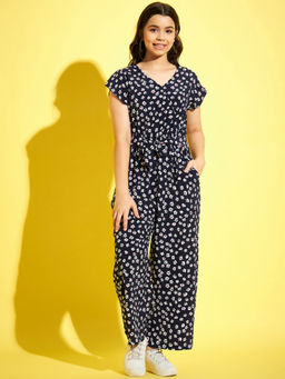 StyleStone - Girls Navy Blue Floral Jumpsuit