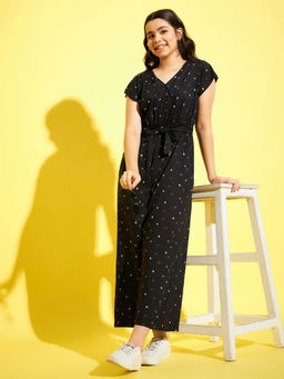 StyleStone - Girls Black with Pink Hearts Jumpsuit