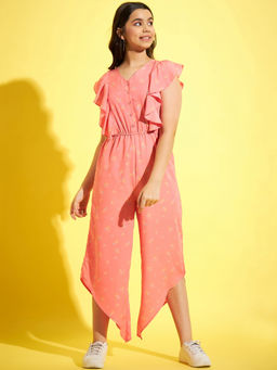 StyleStone - Girls Pink Jumpsuit with Asymmetric Hemline