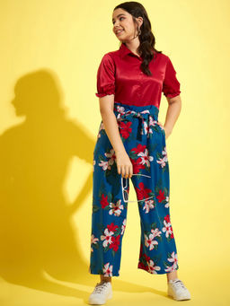 StyleStone - Girls Red and Blue Satin Jumpsuit