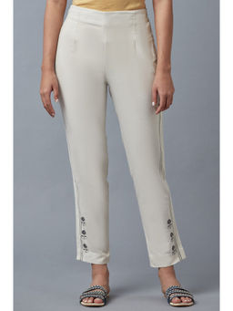 W - White Solid Slim Pants