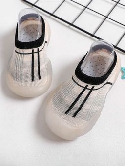 Baby Moo - Checked Rubber Comfortable Sole Slip-On Sock Shoes - Black
