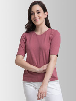 FABLE STREET - Cotton Round Neck Knitted T Shirt - Pink