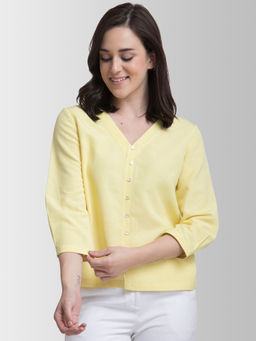 FABLE STREET - Cotton V Neck Buttoned Top - Yellow