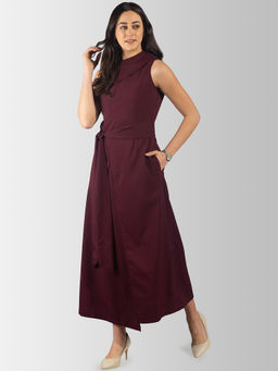 FABLE STREET - Raised Collar Asymmetric Wrap Maxi Dress